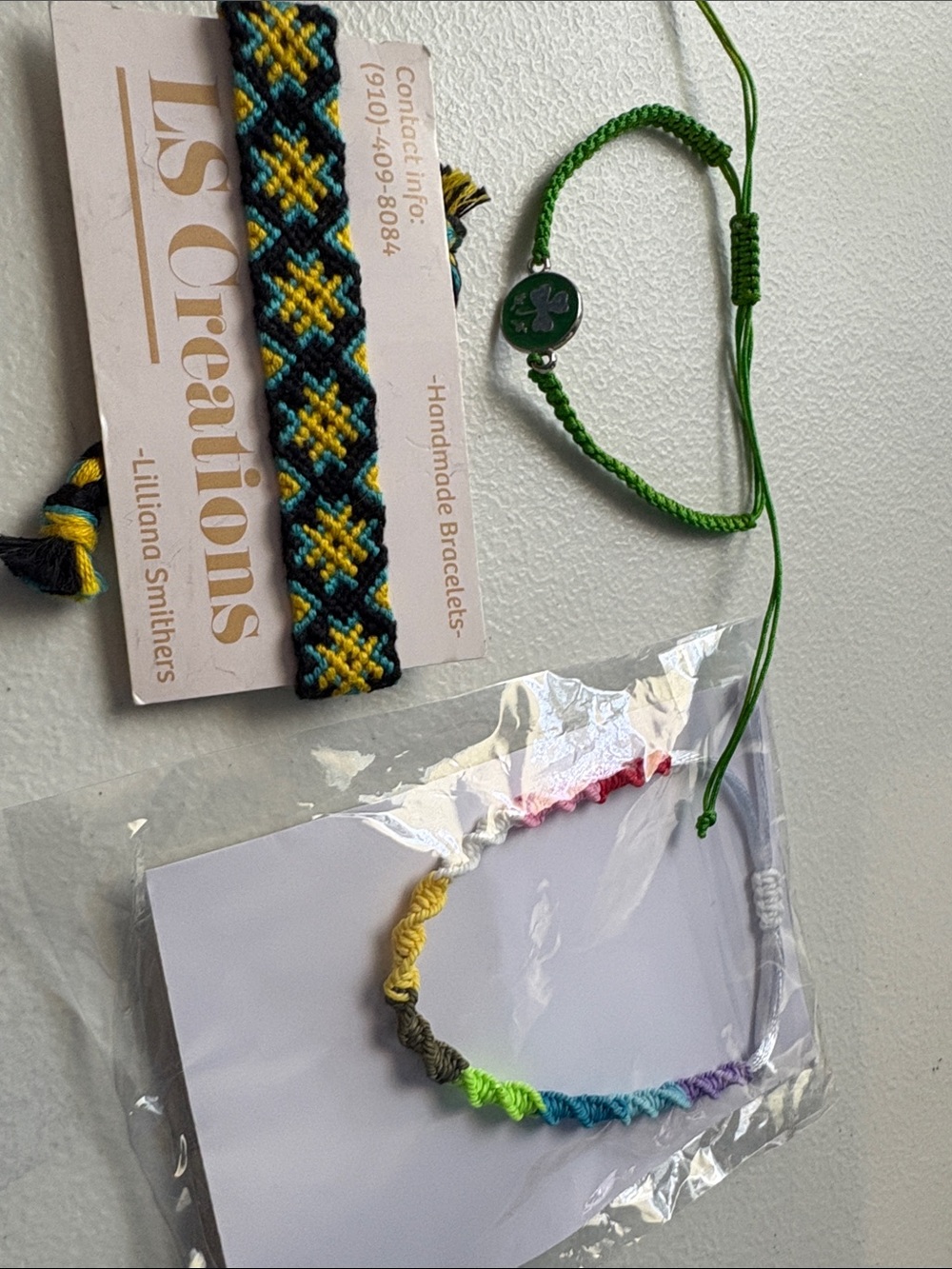 Handmade Friendship Bracelets - Green, Yellow, Blue & Rainbow